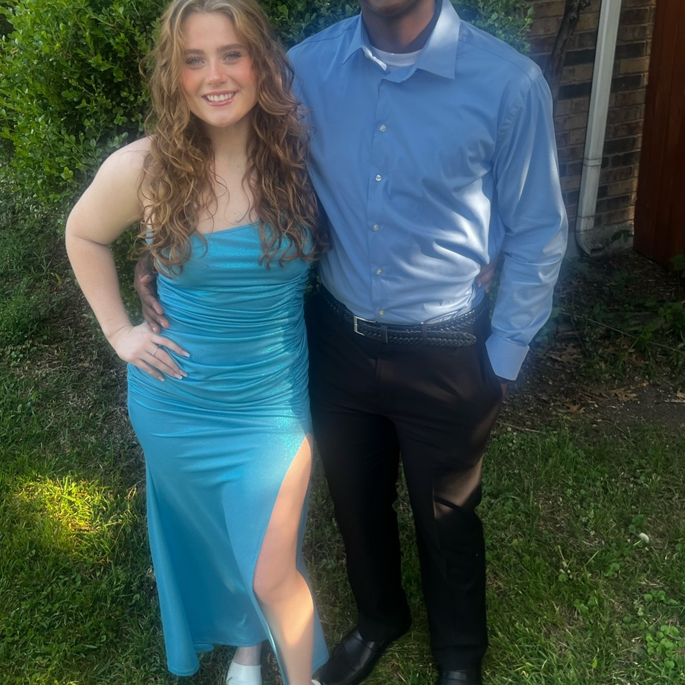 Teal sparkly one shouldered dress!